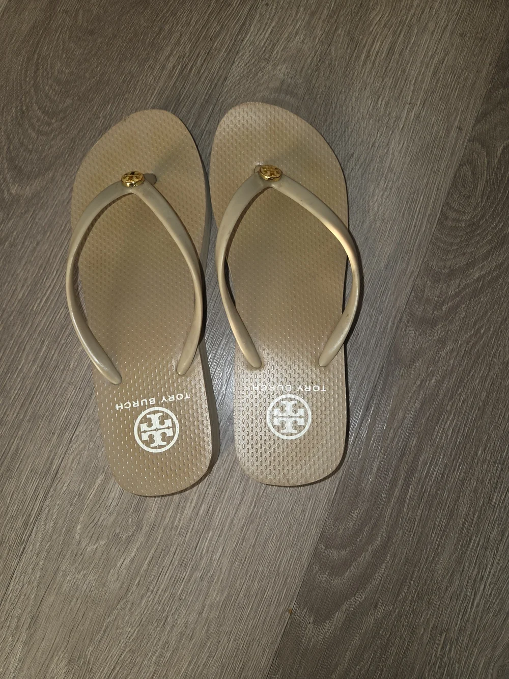 Tory Burch Beige Logo Wedge Flip Flop Sandals